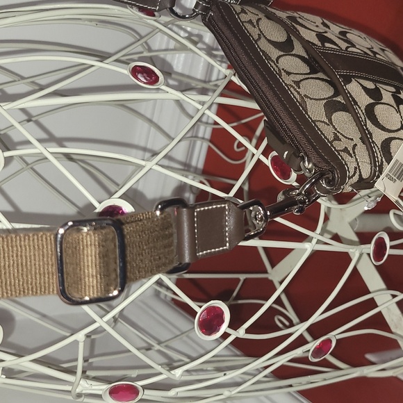 Coach Signature F06016 Stripe Swingpack Crossbody Khaki Brown Leather Purse NWT - Picture 7 of 9